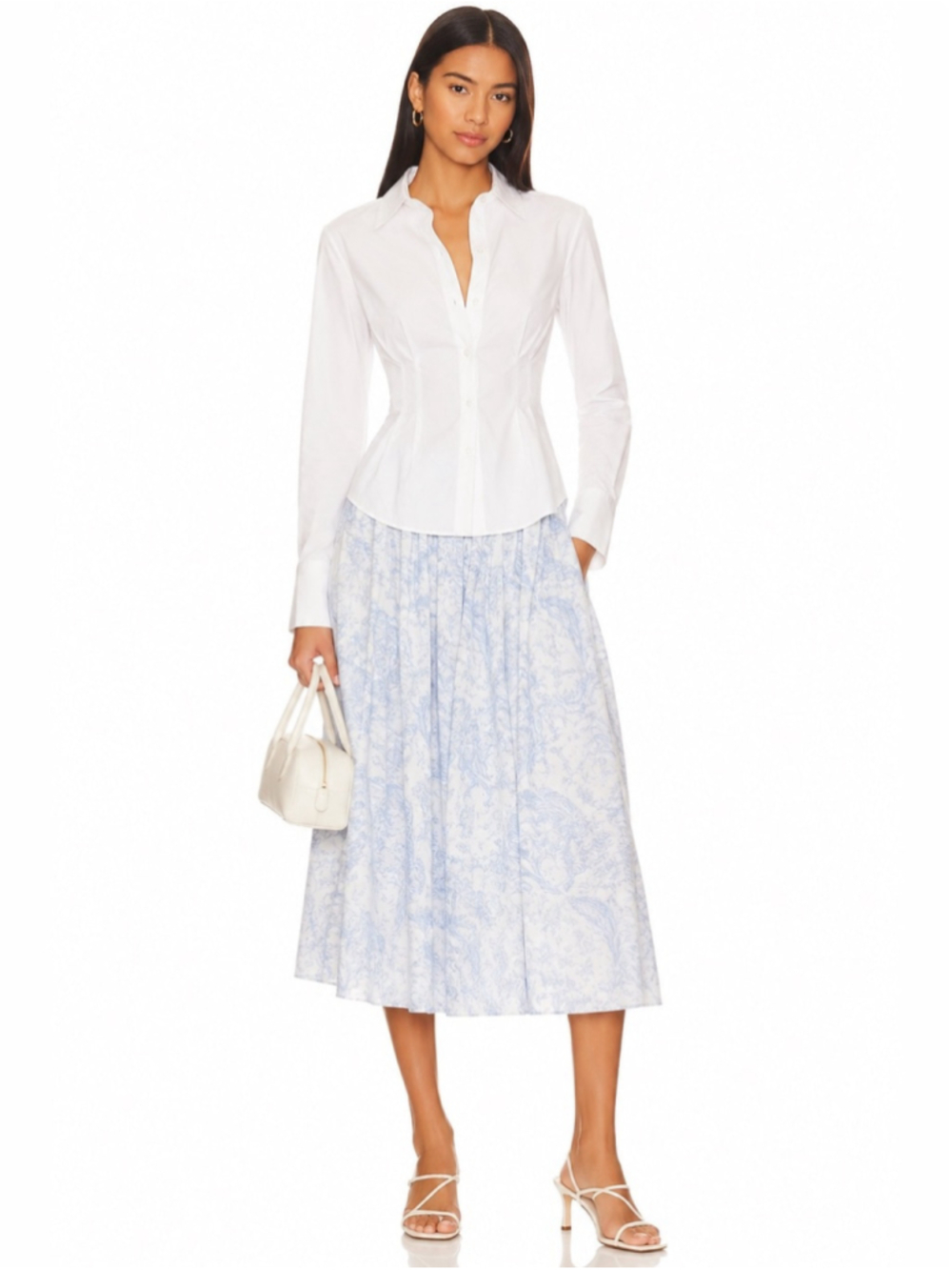 Club Monaco Blue & White Toile Pleated Midi Skirt | Size 2